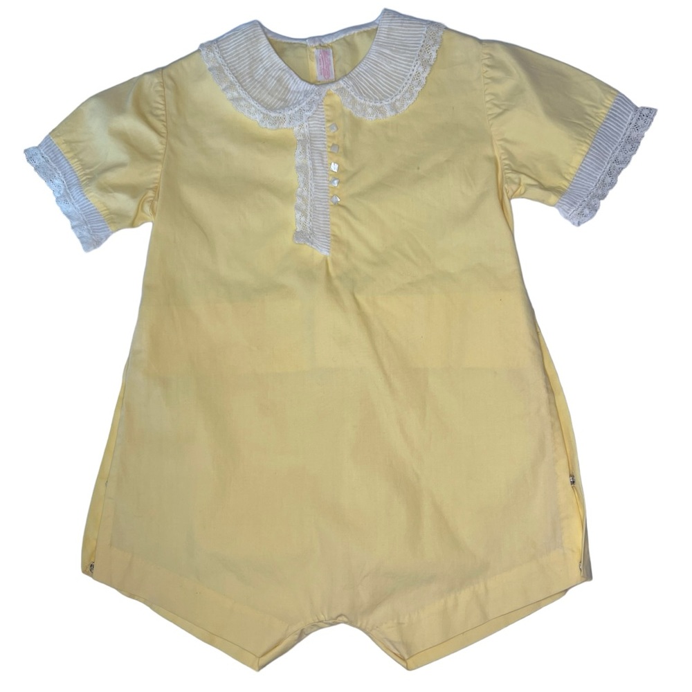 Miss L. Brogan Inc. New York Vintage Yellow Lace Cotton Romper Pearl Button Snap - Picture 1 of 15